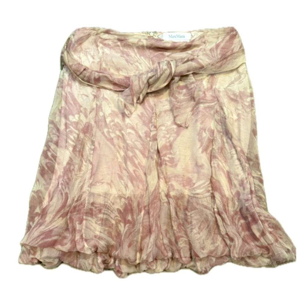MaxMara Pink Floral Bubble Silk Skirt with Scarf Belt Sz 34/4